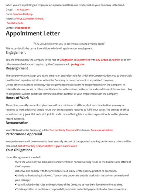 60 Best Appointment Letter Samples .